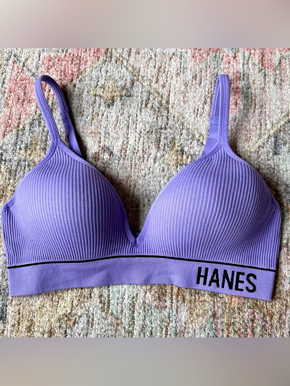 Hanes Purple Ribbed Wireless Bra